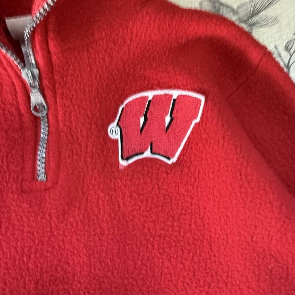 Vtg Majestic Wisconsin Badgers Jacket Red Youth XS 4T Fleece 1/4 Zip Pullover - Picture 2 of 5
